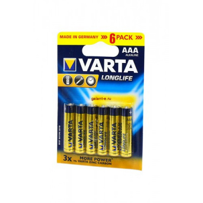VARTA LONGLIFE 4103 LR03 BL6, элемент питания, батарейка